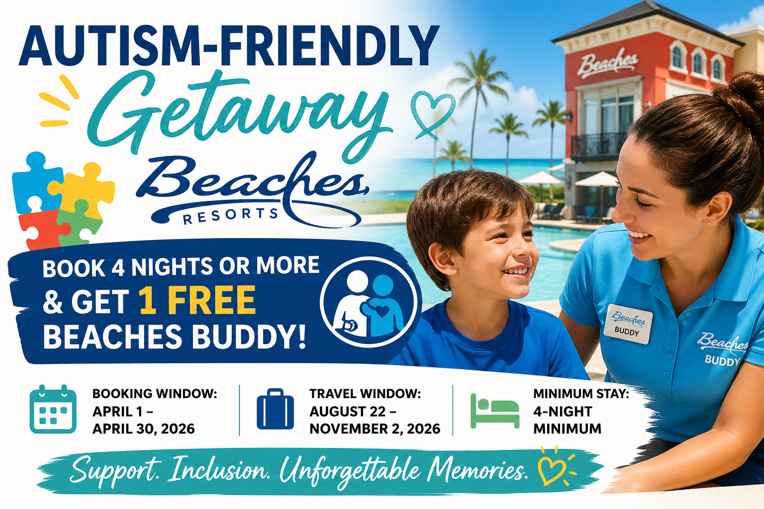 Autism-Friendly Beaches Resorts Getaway 2026: Free Beaches Buddy Offer for Families Booking This April